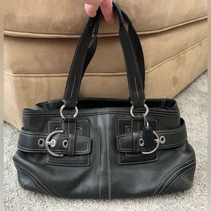 Coach Black Pebbled Leather Hampton Buckle Satchel Handbag Purse H0698-02764